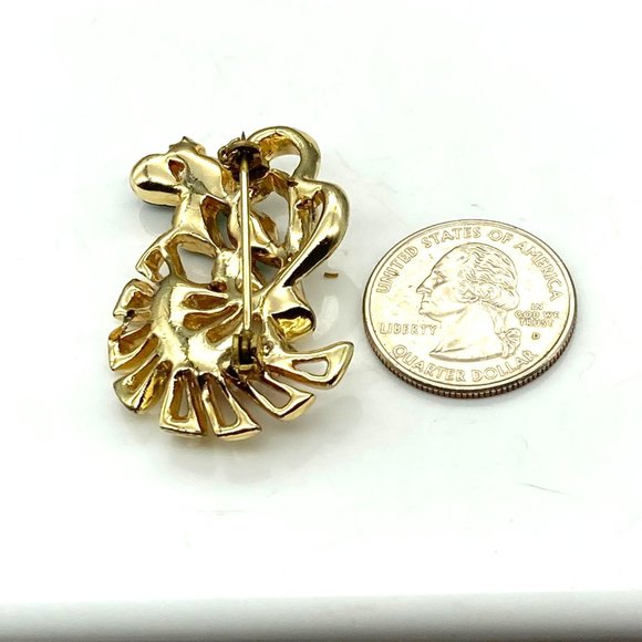 Vintage Blooming Cactus Brooch, Bright Floral Green and Pink Crystals on Gold - Picture 4 of 4